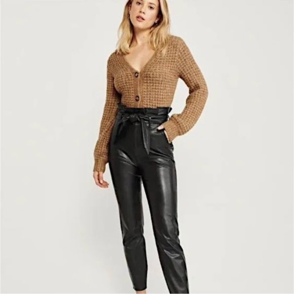 Abercrombie & Fitch Vegan Faux Black Leather Pants Size Small Paperbag Waist EUC